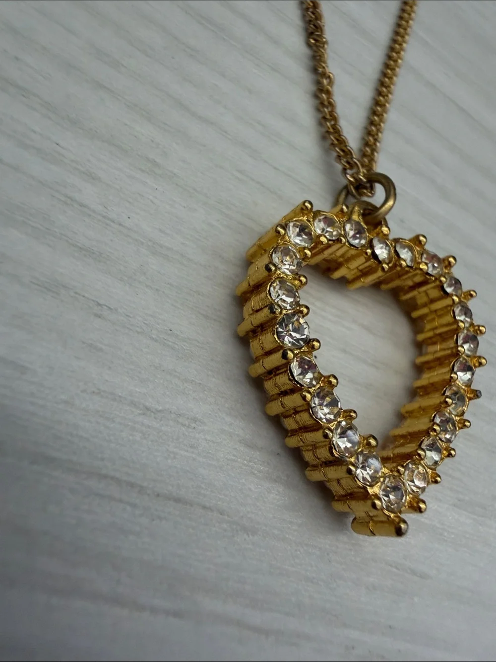 Gold Heart Crystal Pendant Necklace - Sparkling Open Heart for Women